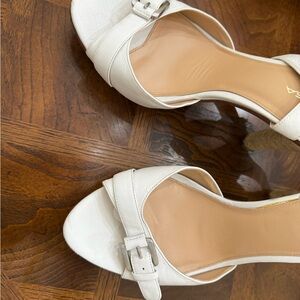 Via Spiga White Open-Toe Buckle Heels